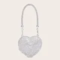 Glänzende Strass Herz Abendtasche, elegante Braut Clutch für Damen Partys, silberne Handtasche. - Silber