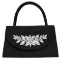 Schwarze Abendtasche für Damen mit Strass Blatt Verschluss und Henkel für elegante Partys. - Schwarz