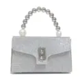 Silberne Strass Abendtasche mit Perlen Griff elegante Handtasche fur Damen Party Hochzeit Clutch - Silber
