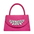 Rosa Wildleder Abendhandtasche mit funkelnden Kristall Strass Blumen für elegante Damen Party. - Fuchsia