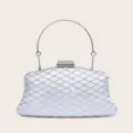 Silberne Strass Abendtasche Clutch mit Metallgriff für Damen Party Hochzeit elegante Handtasche - Silber