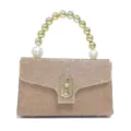 Elegante Strass-Abendhandtasche mit luxuriösem Goldkugelgriff und Perlenakzenten für Damen. - Champagner