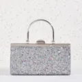 Silberne Glitzer Abendtasche Handtasche mit Metallgriff und Verschluss für Damen Party - Silber