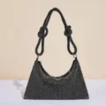 Schwarze Strass-Schultertasche für Damen, glitzernde Abendtasche mit geknotetem Griff. - S / Schwarz