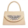 Elegante champagne Abendtasche mit funkelnden Kristallblatt-Applikationen für Party. - Gold