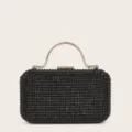 Schwarze Strass Abendtasche mit Metallic Griff Elegante Party Handtasche Clutch Bag - Schwarz