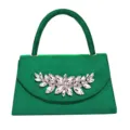 Elegante grüne Samt-Abendtasche mit funkelndem Kristall-Dekor perfekt für Hochzeiten. - Grün