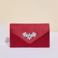 Rote Abendtasche aus Satin mit Strassblume elegante Braut Party Handtasche Clutch - Rot