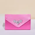 Rosa Satin Umschlag Abendtasche Handtasche mit glitzernden Kristall Blumen Details. - Rosa