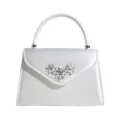Elegante weiße Satin Abendtasche mit Strass Blumen Clutch Handtasche Braut Tasche - 24*15.5*6.5cm / Silber