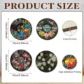 Retro vinyl record wooden coaster set size details, floral butterfly design heat resistant. - Style A / 4 Pieces