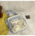 Süße Canvas-Umhängetasche mit mehreren Taschen für Schule, Freizeit und tägliches Pendeln. - Schultertasche (Ohne Anhänger) / Blau und Gelb