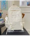 Japanischer Stil einfarbiger leichter Rucksack Freizeit Schultasche mit Schleife - Weiß Mit Plüschball