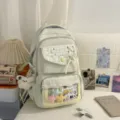 Hellgrüner japanischer Ita-Rucksack mit transparentem Fenster, Karotasche und Studentin. - Mit Anhänger-Set / Grün