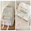 Süßer rosa-weißer Multi-Layer-Schulrucksack mit niedlichem Mondanhänger für den Alltag. - Rucksack und Handtasche (Mit Mondanhänger) / Weiß