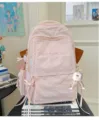 Rosa japanischer Stil leicht einfarbig Freizeit Rucksack, vielseitige Schultasche. - Rosa (Mit Weißer Plüschkugel)