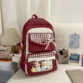 Japanischer Stil transparenter Ita Rucksack rot weiß Karierte Schultasche mit Schleife - Mit Anhänger-Set / Rot