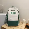 Trendy color-block school backpack for students, large capacity casual daypack with multiple pockets. - Green Backpack [no Accessories]
