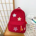 Japanese style cute corduroy backpack with star patches for sweet girls daily use. - L / 31x41x12cm / Red