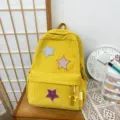 Japanese INS style cute yellow corduroy backpack for girls, casual school bag with star patches. - L / 31x41x12cm / Yellow
