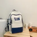 Trendy white and blue school backpack for students, large capacity casual backpack SJN - Blue Backpack + Pendant
