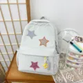 Small Japanese style cute girl corduroy backpack with lovely star patches and chic accessories. - L / 31x41x12cm / White