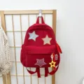 Red corduroy backpack with cute star patches, sweet Japanese style school bag for girls. - S / 26x30x10cm / Red