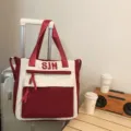 Red and white canvas tote bag large capacity casual backpack school bag with pockets - Red Tutoring Bag (Single Bag, No Pendant)