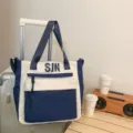 Blue and white color block large capacity tote bag with handles and multi pockets casual daily use - Blue Tutoring Bag (Single Bag, No Pendant)