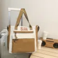Stylish two-tone canvas tote bag with large capacity, shoulder strap and front zipper pockets. - Khaki Tutoring Bag (Single Bag, No Pendant)