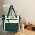 Canvas tote bag large capacity shoulder bag green white commuter casual daily fashion chic bag - Green Tutoring Bag (Single Bag, No Pendant)