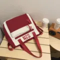 Red and white dual shoulder backpack with large capacity, trendy school bag for daily use. - Red Tutoring Bag with Pendant