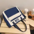 Blue white canvas backpack stylish student school bag large capacity casual daypack SKU - Blue Tutoring Bag with Pendant