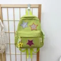 Green corduroy cute small backpack with plaid star patches and star pendant for girls. - S / 26x30x10cm / Green