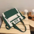 Green white canvas backpack large capacity school bag casual daypack for student daily use - Green Tutoring Bag with Pendant