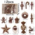 12st bruine fluwelen kerstboom ornamenten set, vintage feestelijke hangende hangers. - Set van 12 / Bruin
