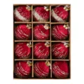 Lot de 12 boules de Noël en velours rouge avec broderie dorée et perles pour le sapin. - 8cm 12pcs / Bordeaux