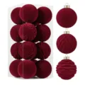 Dunkelrote Samt Christbaumkugeln 8cm 12Stk Weihnachtsbaum Anhänger Dekoration Set - 16er Pack / Burgunderrot
