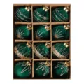 Set de 12 bolas de Navidad de terciopelo verde de 8cm, adorno colgante brillante para árbol. - 8cm 12piezas / Verde Oscuro