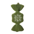 Green flocked candy Christmas tree ornament hanging decoration with white snowflake painted design. - Army Green Style 2