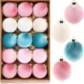 Set Bolas de Navidad de Terciopelo Rosa Blanco Azul Adornos Árbol Fiesta Deko - 6cm / Estilo 3 / Paquete de 15