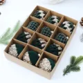 12st 6cm geflokte kerstballen set, donkergroene fluwelen hangende ornamenten voor boom. - Set van 12 / Donkergroen