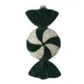 Dark green velvet candy Christmas tree ornament with glitter sequin swirl, hanging decor. - Dark Green Style 1