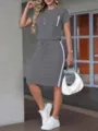 Damen Freizeit graues zweiteiliges Outfit reguläre Schulter T-Shirt schmaler Rock Sommer - S / Ober- und Unterteil / Grau