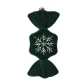 Green velvet candy Christmas ornament with white snowflake pattern, holiday tree hanging decor. - Dark Green Style 2