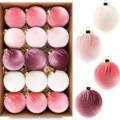Set de Bolas de Navidad de Terciopelo Flocado Rosa Blanco Decoración Festiva Hogar - 6cm / Estilo 5 / Paquete de 15