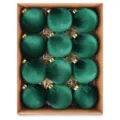 Set de bolas de navidad de terciopelo, 12 pzas adornos flocados verdes para árbol festivo. - 6cm / Juego de 12 / Verde Oscuro