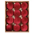 Set de 12 bolas de Navidad de terciopelo flocado rojo en caja, decoración para árbol. - 6cm / Juego de 12 / Burdeos