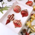 Ensemble de boules de Noël suspendues à paillettes rouges et or en coffret cadeau - Lot de 4 / Bordeaux