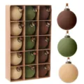 Bolas de Navidad flokadas de terciopelo decoraciones colgantes para el árbol festivo - 15 Piezas/Paquete (8cm) / Colores Mixtos (Caqui+Verde Militar+Marrón)